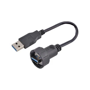 USB Waterproof Straight Male Female Round IP67 PCB Panel Mount Extension USB-A Socket Flush Cable USB3.0 Connectors 0.3M 0.5M 1M