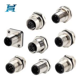 Custom M12 Brass Aviation Plug 2-12 Pin IP67 Waterproof Power Socket Male/Female Front/Rear Mount Solder/Screw P9 Connector