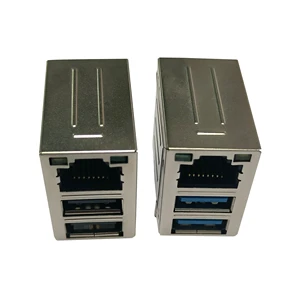 Dual USB RJ45 Connector Modular Jack RUC-161A9RJF 1000 Base-T Ethernet Connectors with Stacked Transformers1x3 RJ45 Connector