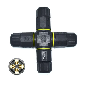 YXY OEM ODM IP68 4-way 2-pin Copper Waterproof Tee Junction Box Connector M20 Aviation Cable 2-4 Pin Male Connector 24A 400V