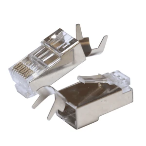 Custom 50U CAT7 FTP STP Modular Plug with Cable Clamp 8P8C Shielded Cat7 Rj45 Connector with Dovetail Clip Design