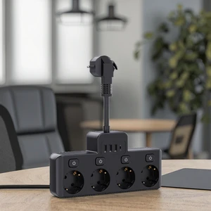 4-way Power Strip Wall Socket Individual Switch Control 16A Rated Current With 2 USB-A and 2 TYPE-C 5CM Cable Korea/German