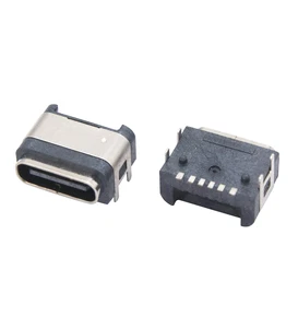 Type C 6 Pin Female Waterproof USB Connector 3A Rated LCP Material Horizontal SMT Mounting with Ring Design