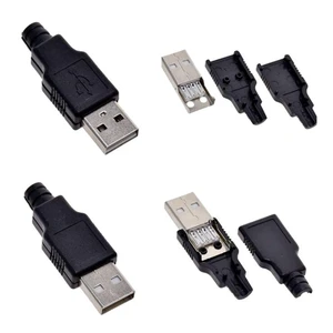 USB Connector DIY Kit DC Type 4 Pin Male Plug with Female Socket Jack a USB 2.0 Black Plastic Cover