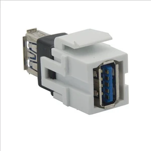 American Classic-Style Keystone USB 3.0 Female-to-Female 16P Black/White Panel Mount USB Adapter for Wall Plate Integration