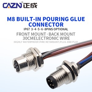 Waterproof M8 Solder 30cm Core Wire Connector 3 4 5 6 8pins Male Female Back Mount Metal Industrial Socket