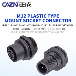 Factory Waterproof M12 Panel Mount Plastic Socket Connectors Male Female Solder Type 2-17Pins B D Code A Code PCB Pin Options