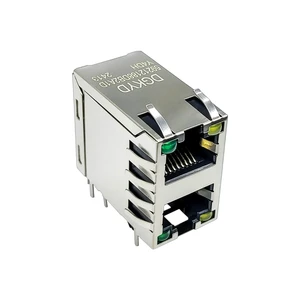 Premium 2X1 Gold-Plated 6U RJ45 Female Modular Plug Green/Yellow LED Strip Shielding PBT Polyester Ethernet Connector