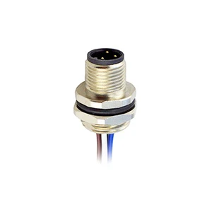 M12 Male Back Board Connector 3 4 5 8 12 17 Pins Unshielded Brass Nickel-Plated Single Wires Code a Connectors