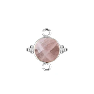 925 Sterling Silver DIY Jewelry Making Connector Rose Quartz Faceted Gemstone Fancy Bezel Two Loop Necklace Bracelet Diamond