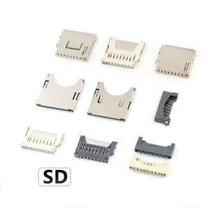 9/10/11 Pins PCB Push-Pull SD Card Socket Connector Bar-Push Push-Push Hinge SMT Memory Card Connector SD Card Connector