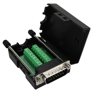 D-SUB DB15 Male 15 Pin Jack Port to Terminal Breakout Board Connector, 2 Row Plug with Case