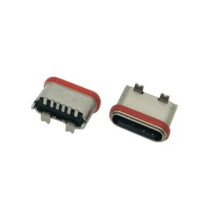 Waterproof Type C 6 Pin Female Connector Vertical SMT Mounting Zinc Alloy Shell USB 5A Current 30V Voltage