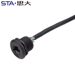 EP-RJ45 Aviation Plug Panel Mount Cat6A Female Ethernet Gigabit Network Waterproof IP67 Connector with Cable 0.3 0.5 1M