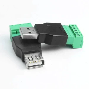 USB to 5Pin Terminal Connector USB2.0 Male Female to 5Pin Green Solder-free Screw Terminal Adapter Converter USB Port Connector