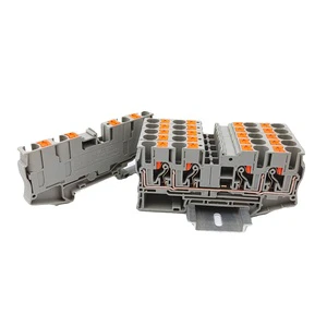 Tool-free YULIAN PT6-QUATTRO Two-in-two-out DIN Rail Automotive Spring Quick Direct Plug-in 6mm Copper Terminal Block 41A Max