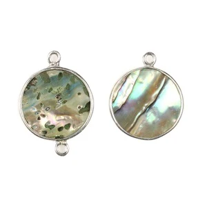 Best Quality 925 Solid Sterling Silver 12mm Black Multi Abalone Shell Gold Plated Unisex Charm Connector Bracelet Pendants