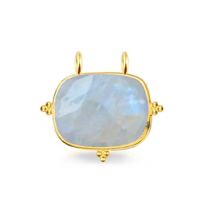 925 Sterling Silver Rectangle Faceted Rainbow Moonstone Gemstone Two Loop Fancy Bezel DIY Necklace Jewelry Making Connector