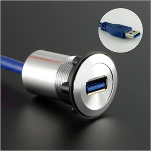 LYAN USB3.0 Type-A Female to Male 60cm Wire Panel Mount Connector Factory Direct Waterproof Silver Shell Metal USB-12