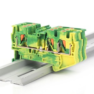 PT 4 TWIN PE Grounding Terminal Block 3-Way Push In Spring Cage PE Connector DIN Rail Mount Protective Earth Terminal