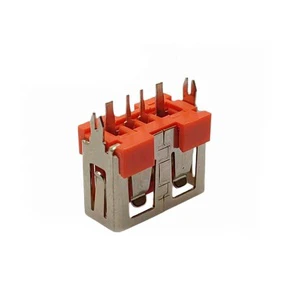 High Current USB a Female Socket 180° Vertical DIP 10mm Short Body Orange Fast Charging Connector for Power Bank Charger