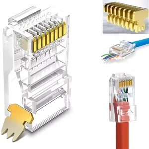 RJ45 Cat6 Ethernet Pass-Through Connector with Copper & PC Housing for Computer Networks