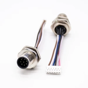 M12 4 8 Pin Male Back Panel Mount Connector a Coding to JST PHR-6 Screw Terminal Cable Assembly
