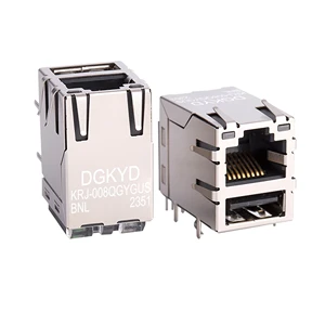 High Quality Cat6 Cat6a RJ45 Connector USB2.0 Shielded with Gold Plating Yellow & Green LED Side Entry PCB Mount