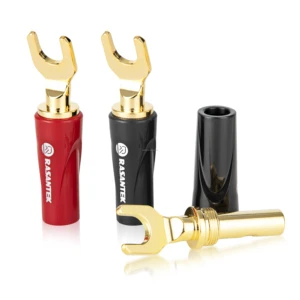 RASANTEK Gold Plated Hifi Hi-end Speaker Spade Banana Plug Y U Plugs Audio Video 5-6mm Beryllium Copper Black/Red Connector