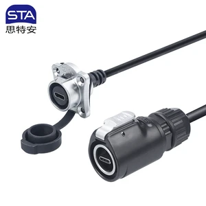 SL16 TYPE-C3.1 IP68 Waterproof Connector Female Into Male Square Flange Socket Data Extension Cable Quick Connect 0.3M 0.5M Wire