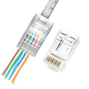 Ethernet Module RJ45 Cat6 UTP Pass Connector 23AWG 8P8C Automotive PC Housing Transparent Golden-plated Contacts Phosphor Bronze