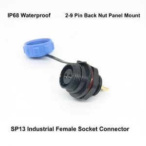 SP13 IP68 Waterproof Industrial Female Socket Connector, 2-9 Pin Back Nut Panel Mount For Power, Signal, And Automation Wiring