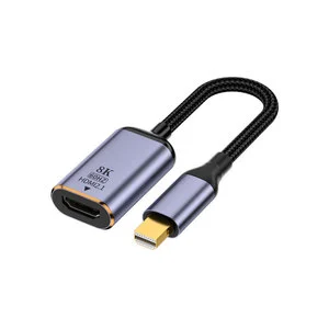 Upgraded Metal Shell Mini DP to HDMI Female Adapter USB C HD Audio Flash Conversion Connector for Laptop PC with Nylon Wire