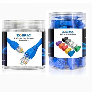ZoeRax 100PCS CAT6 UTP RJ45 Modular Plugs, 1.2mm Hole Ethernet Connectors with Strain Relief Boots