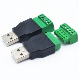 Factory USB Solderless Connectors USB 2.0 Male to 5 Pin Screw Terminal Connector USB Adapter Converter