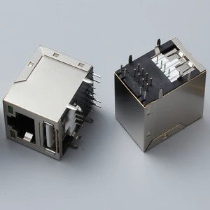 Ethernet Connectors Jisack 2-Port RJ45 USB Interface Straight Curved Light Female PCB Phosphor Bronze Contacts IP20 Protection