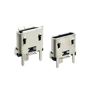 Micro USB Type B 5P Female Connector Straight SMT Mounting Flat Edge / Curled Edge USB Connector