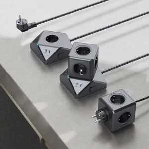 Multi Functional Cube Socket Outlet Extension Adapter Type C USB Fast Charger Ports 15A IP44 Rated 3 European Schuko Plug