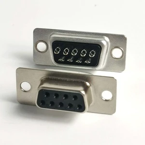 DB9 D-Sub 9 Pin Female Connector Panel Mount RS232 Serial Port Socket Gold Plated Brass Contacts Zinc Alloy Housing Audio Video