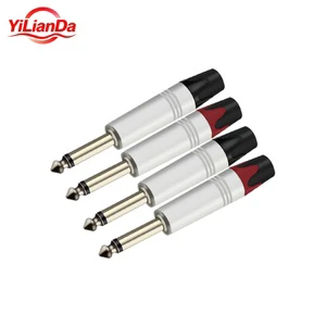 Red Black Male Jack Solder 6.35 mm Mono Audio Video Cable Power Adapter Connector