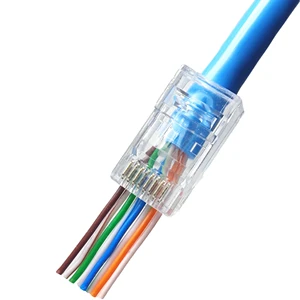Cat6 RJ45 Connector 8P8C UTP Unshielded LAN Cable with Three Prong Pass Through for Networking PC Housing