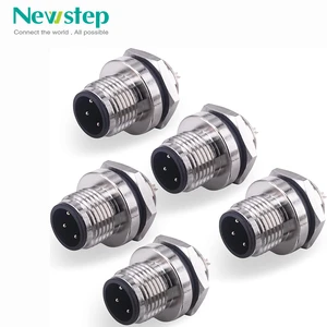 M12 4 Pin Male Aviation Panel Mount Connector,Lonlonty 12mm Waterproof Chassis Panel Back Mount Socket Sensor Connector 5PCS