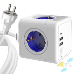 4 AC Outlet EU Plug Socket Multi Power Strip Extension Socket 16A Cube Socket With 2A1C And SWITCH