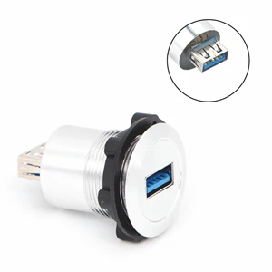 LYAN USB3.0 Type-A Female to Female Panel Mount Connector Factory Direct Waterproof Silver Shell Metal USB-08