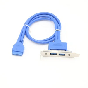 50cm 2 Ports USB 3.0 Female Back Panel to 20pin Header Cable Adapter with PCI Slot Plate Bracket in Stock
