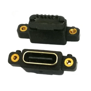 High sealing protection waterproof Type C IPX7 Connector 6pin USB C Panel Connector female with screw holes