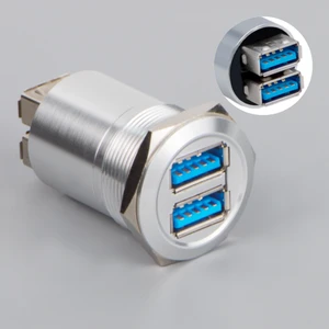 LYAN 25MM Metal Double USB3.0 Type-A Female to Female Panel Mount Connector Factory Direct Waterproof Silver Shell USB-14