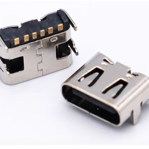 Type C 6 Pin SMT USB 3.1 Connector 3A Metal SMD Placement 5V USB Type C 6 Pin Socket Can Be Used with 5G Smartphones