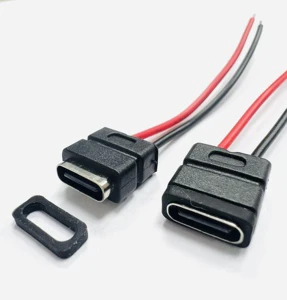 JLC Waterproof Stainless Steel USB Type C 2PIN Female Connector Socket Board Mount USB Power Connector with Wires XP5 3A 5V