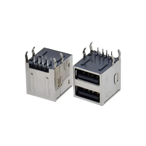 USB 2.0 Type A Port Dual Layer All-inclusive Socket 90 Degree DIP 8 Pin USB A Cable Charging Female Connector